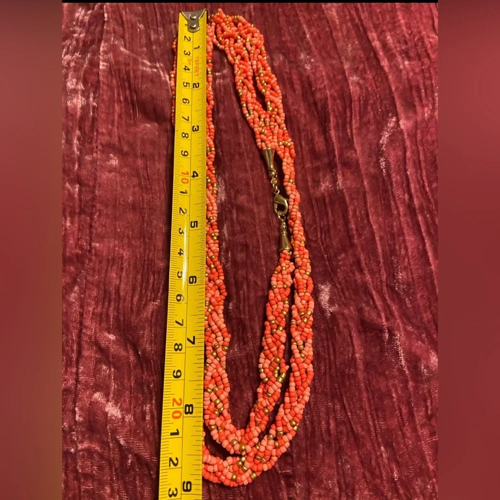 🏝️ Braided Coral Seed Bead 36” Necklace #9263 - Picture 5 of 6